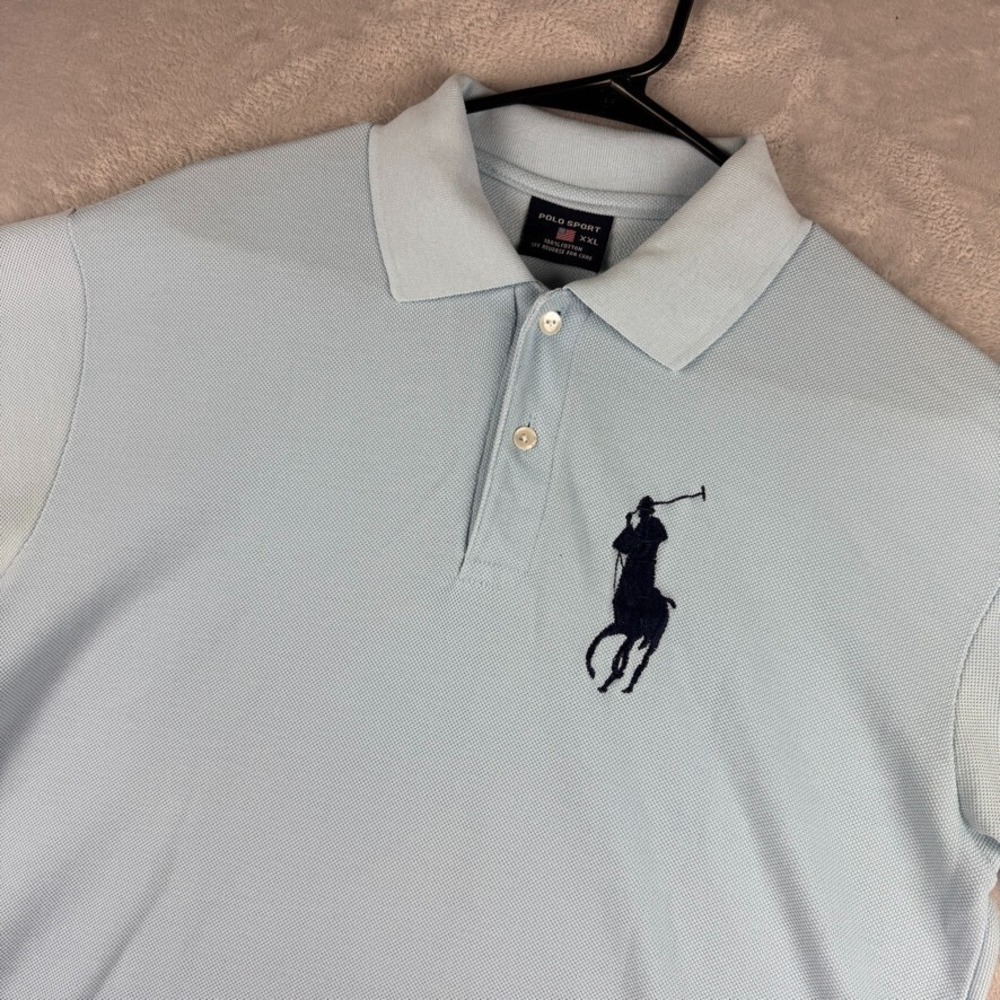 Vintage Polo Sport Shirt Mens XXL (Large) Blue Big Pony Polo Pique Knit Golf